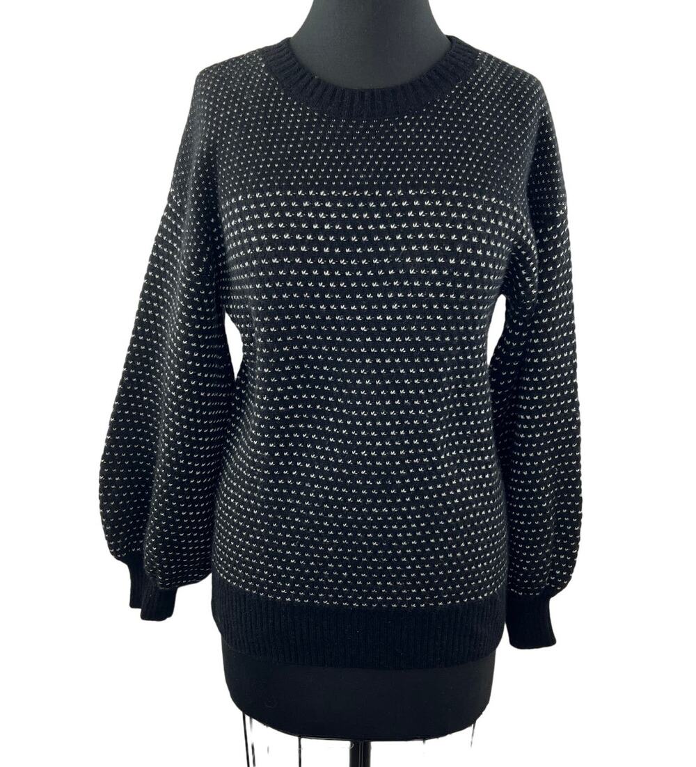 Summersalt Black White Sweater Wool Cashmere Polka Dot Rib Crew Neck Sz Small S